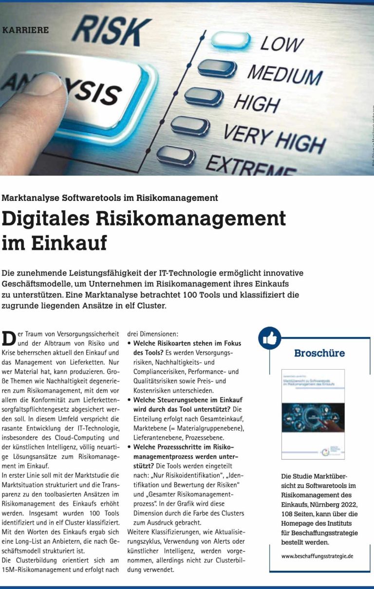 Abbildung Artikel, Beschaffung aktuell, "Digitales Risikomanagement im Einkauf", Ausgabe 2022/11-12, Prof. Dr. Gerhard Heß, Jannik Fritz